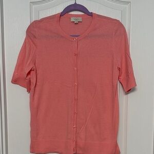 LOFT Coral Short Sleeve Button Cardigan